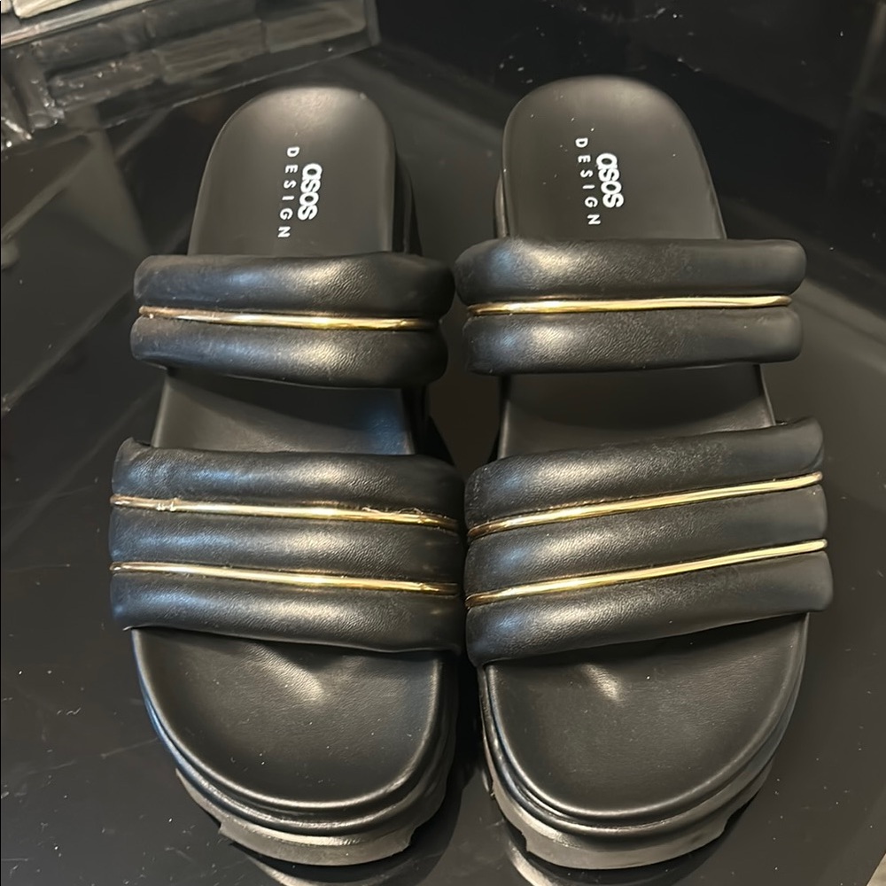 ASOS Black and Gold Platform Sandals